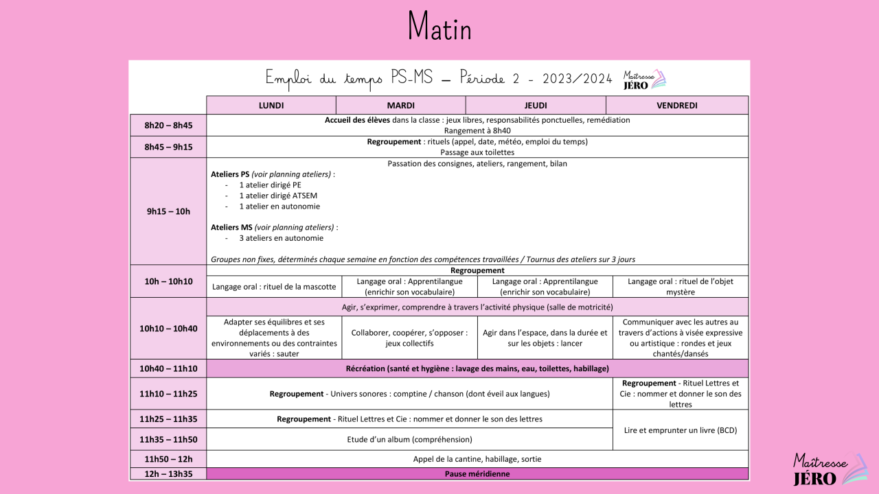 Emploi du temps PS-MS matin