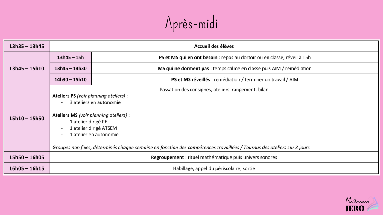 Emploi du temps PS-MS après-midi