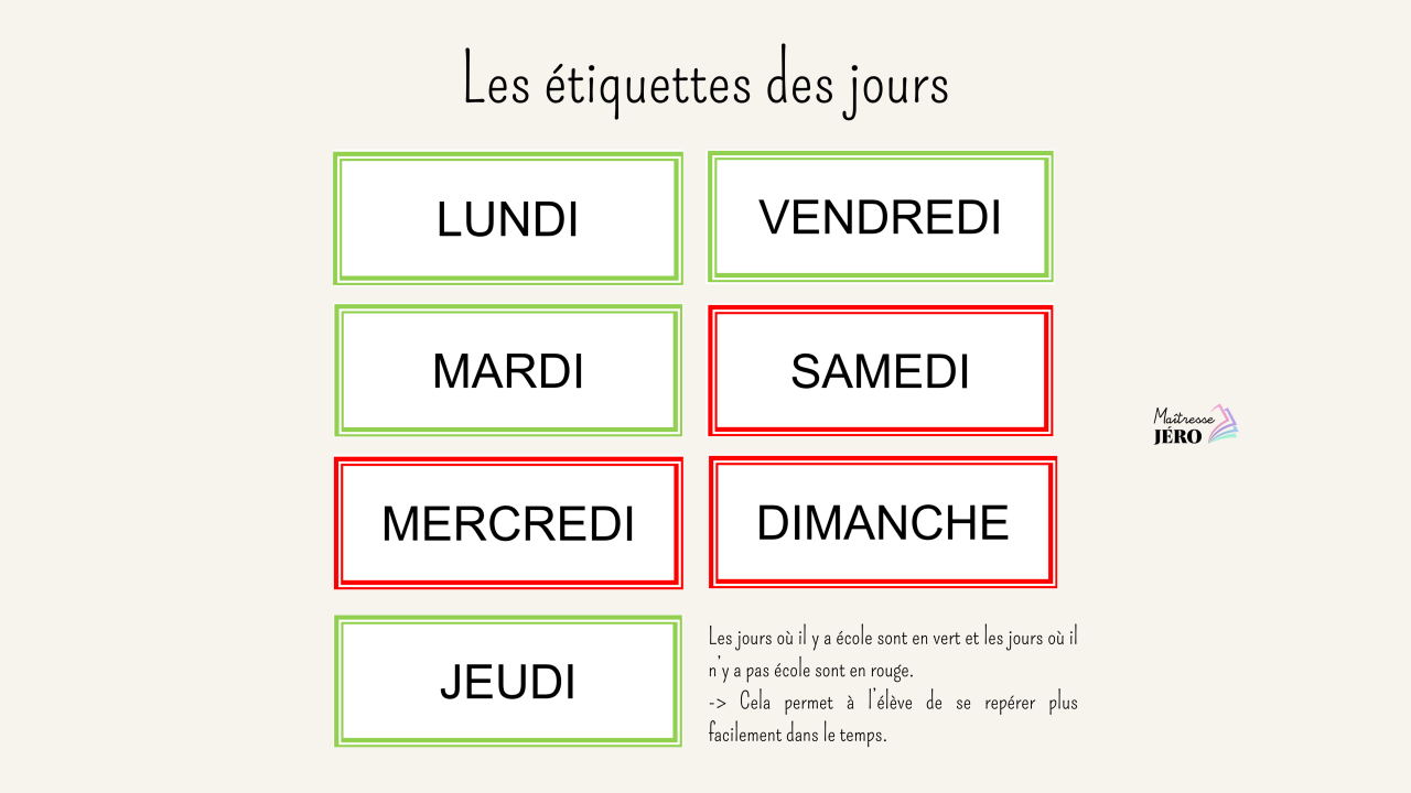 Matériel rituel date maternelle - étiquettes jours