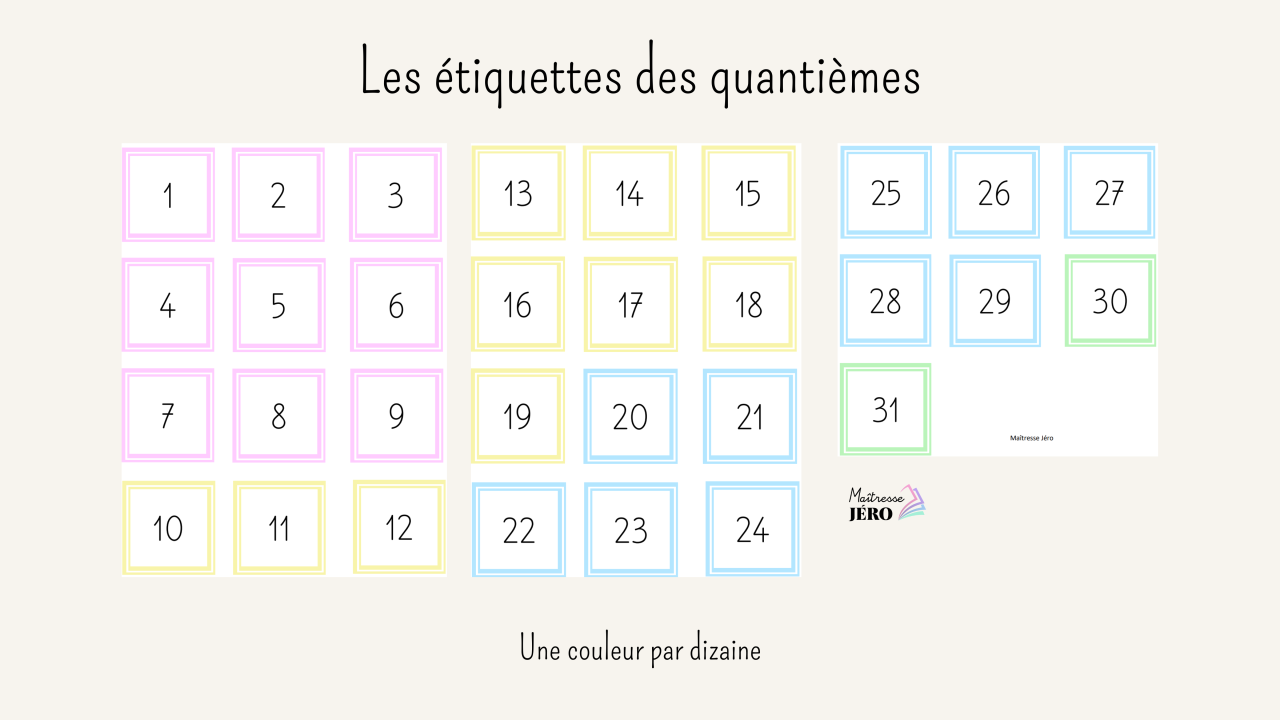 Matériel rituel date maternelle - étiquettes nombres, quantièmes