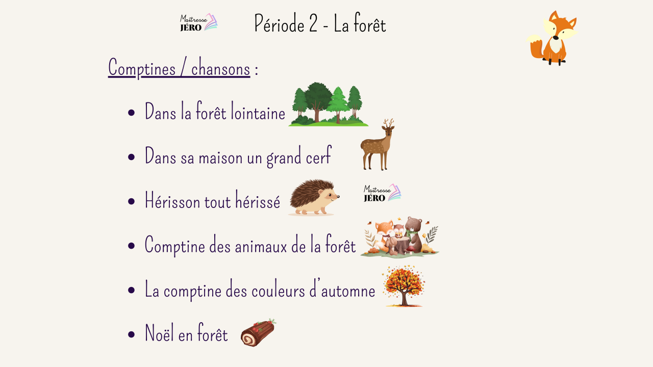 thème animaux forêt PS-MS comptines