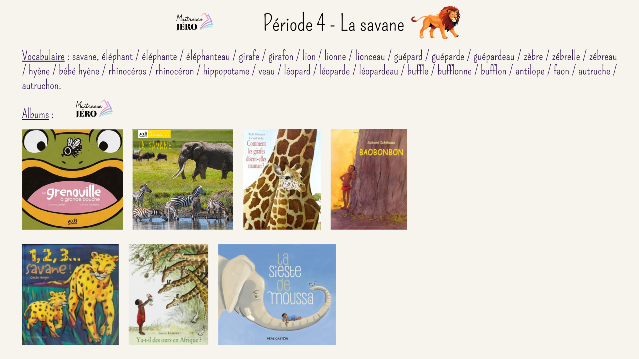 animaux de la savane albums PS-MS maternelle