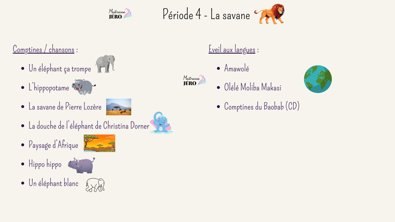 les animaux de la savane comptines PS-MS maternelle