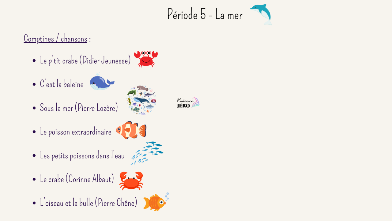 Les animaux marins, de la mer PS-MS, maternelle, comptines