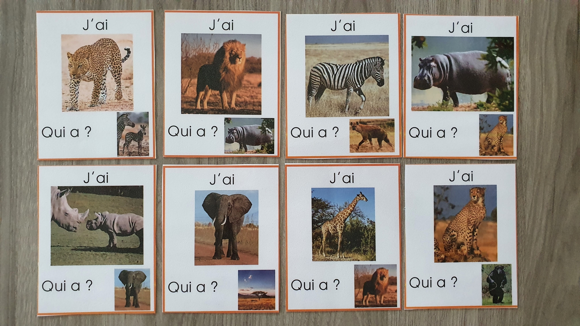 Jeu j'ai qui a animaux savane