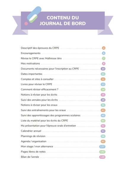 Journal de bord CRPE 2025 sommaire