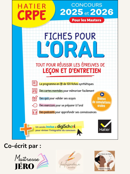 couverture fiches pour l'oral CRPE et auteures 2025-2026